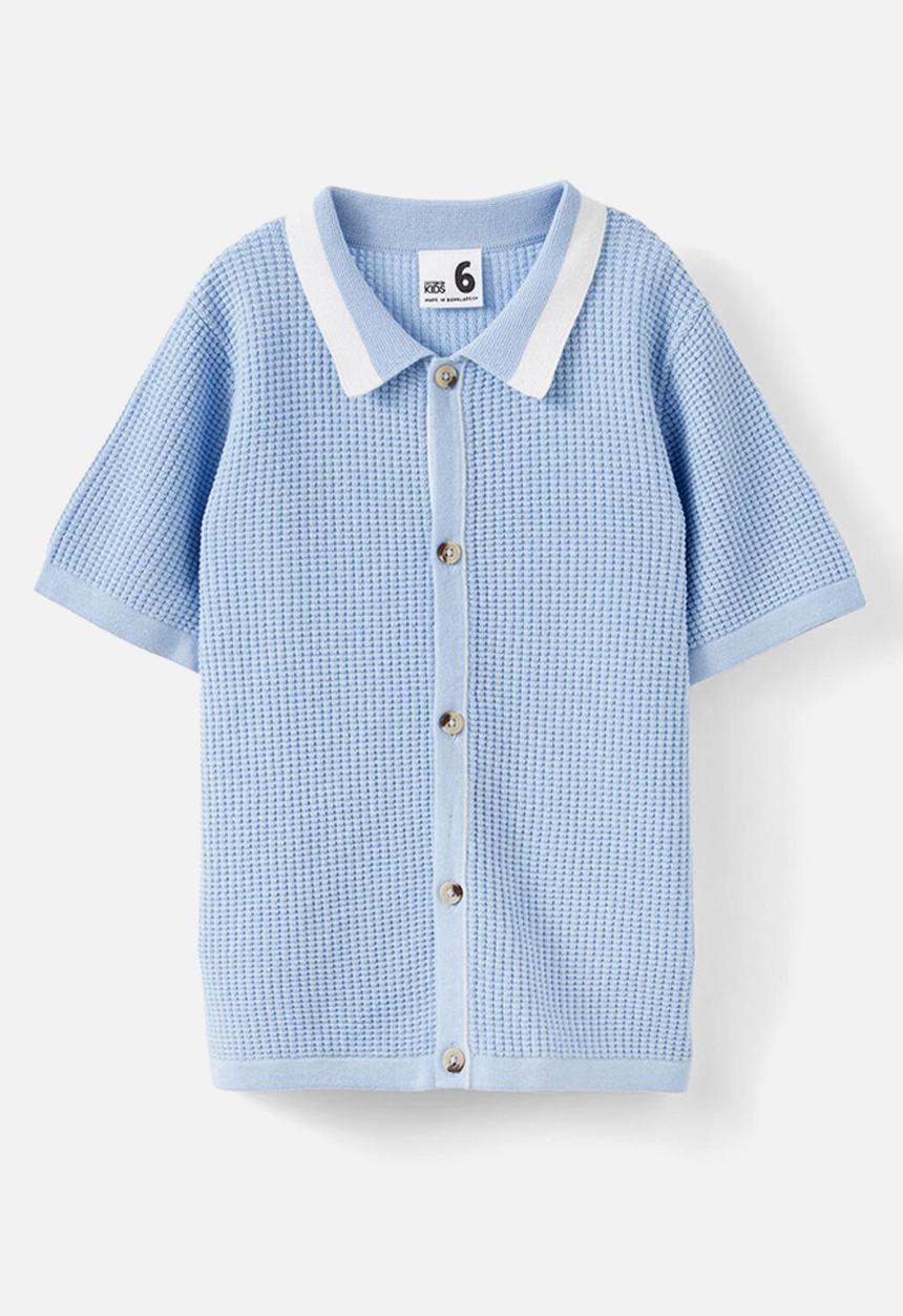 Cotton On - Knitted short sleeve shirt - dawn blue/waffle