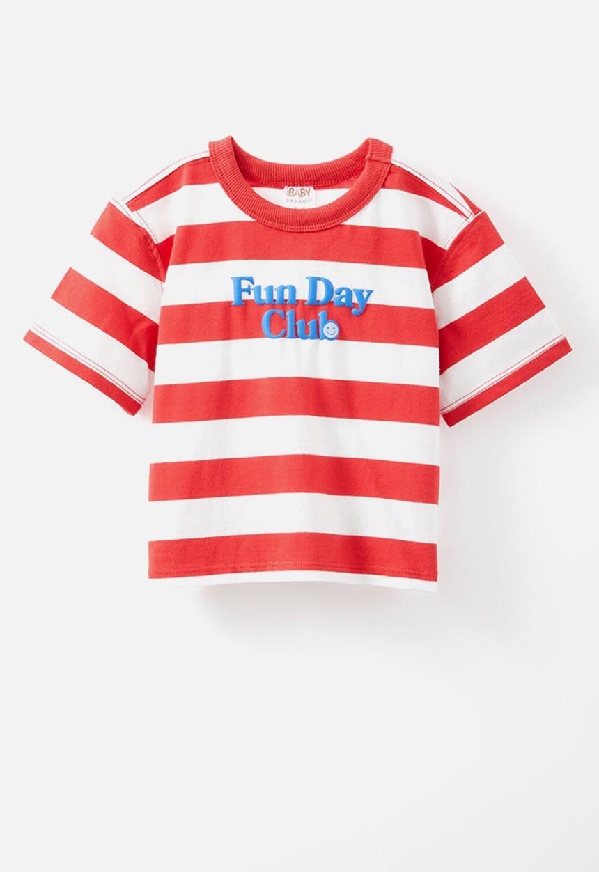 Cotton On - Bobbi short sleeve graphic tee - varsity red stripe/fun day club