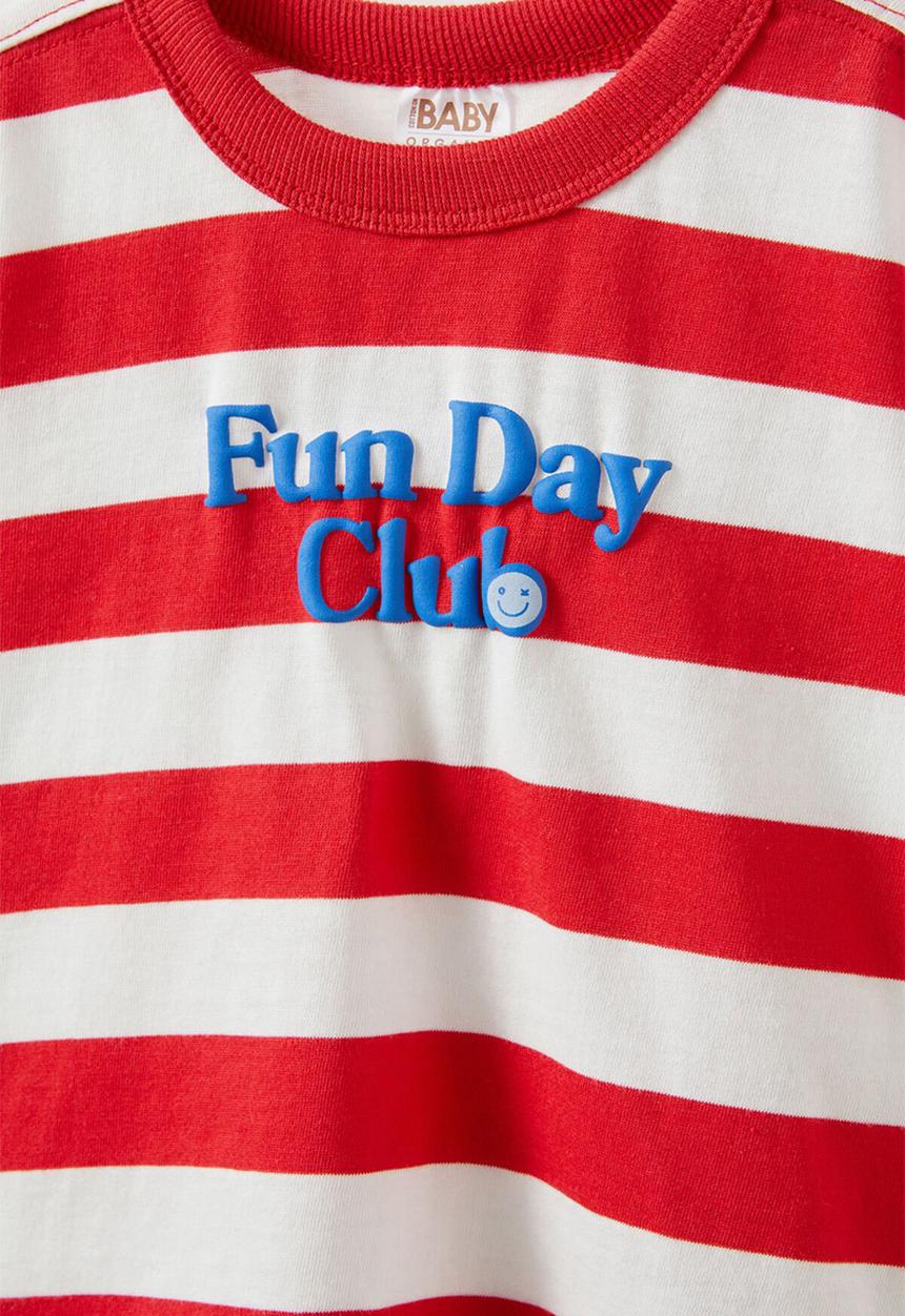 Cotton On - Bobbi short sleeve graphic tee - varsity red stripe/fun day club