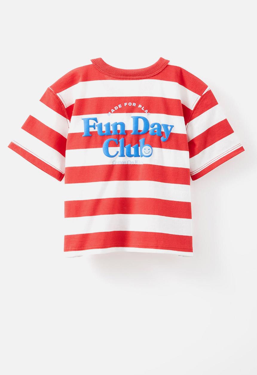 Cotton On - Bobbi short sleeve graphic tee - varsity red stripe/fun day club