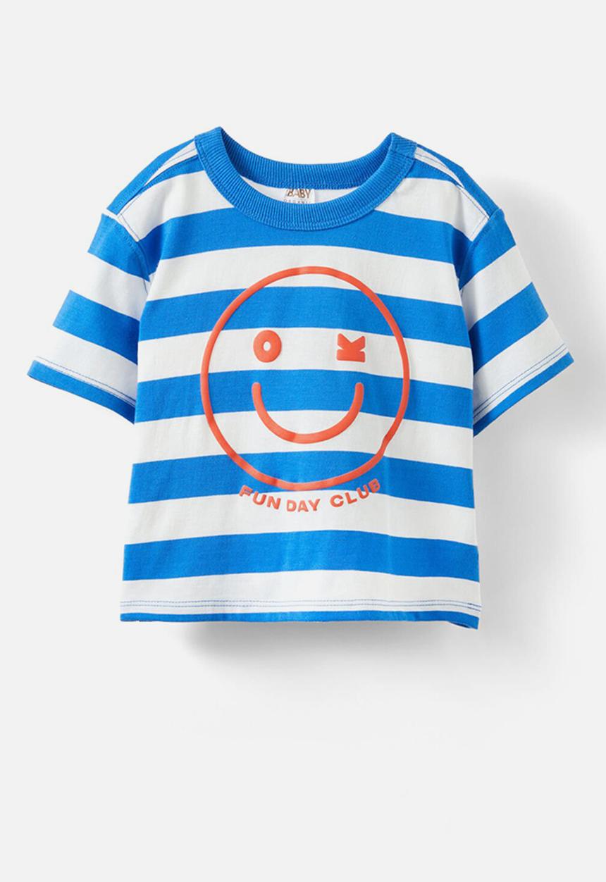 Cotton On - Bobbi short sleeve graphic tee - harbour blue stripe/fun day smile