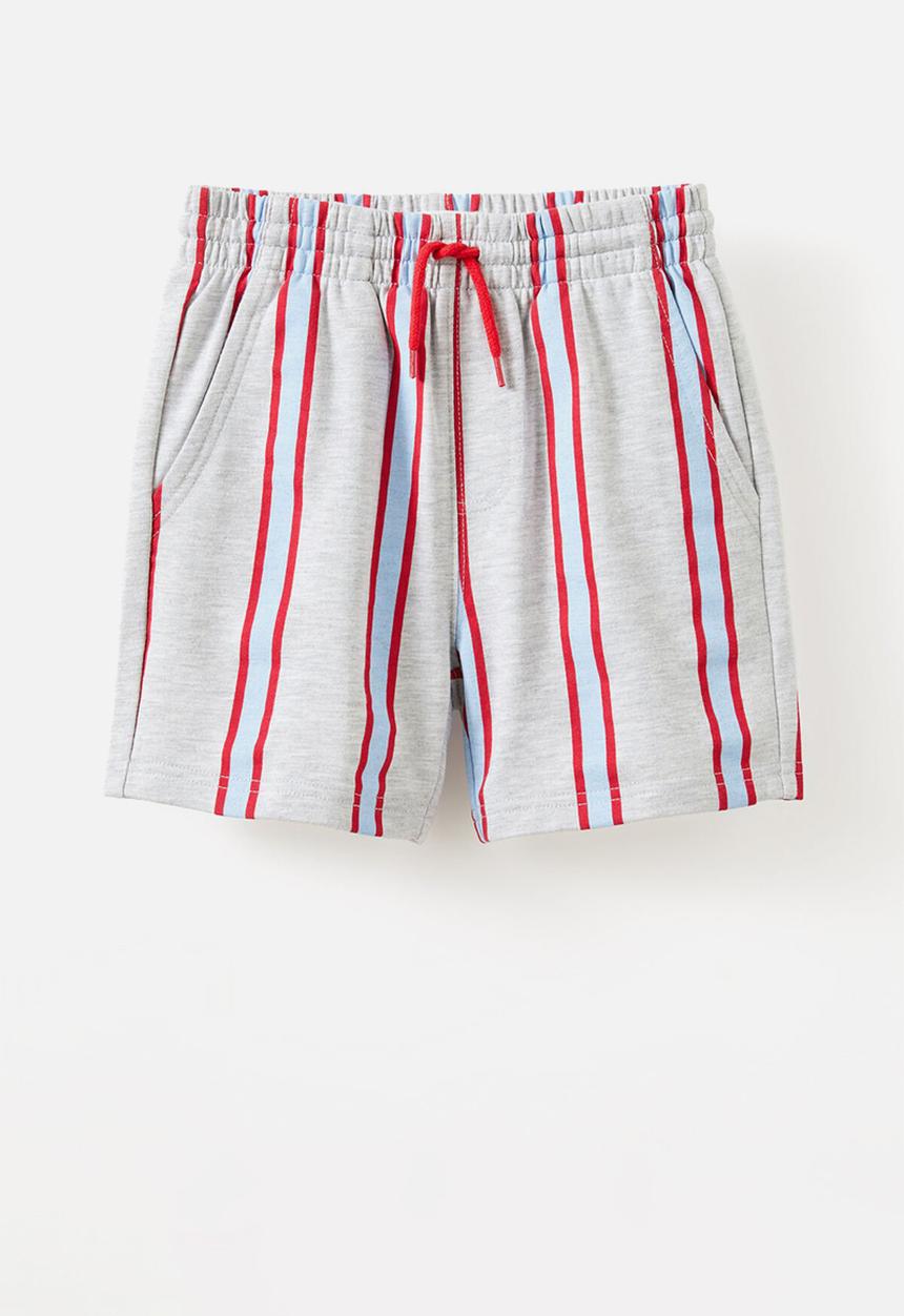 Cotton On - Henry Slouch Short - Fog Grey Marle/Dawn Blue/Varsity Red Stripe