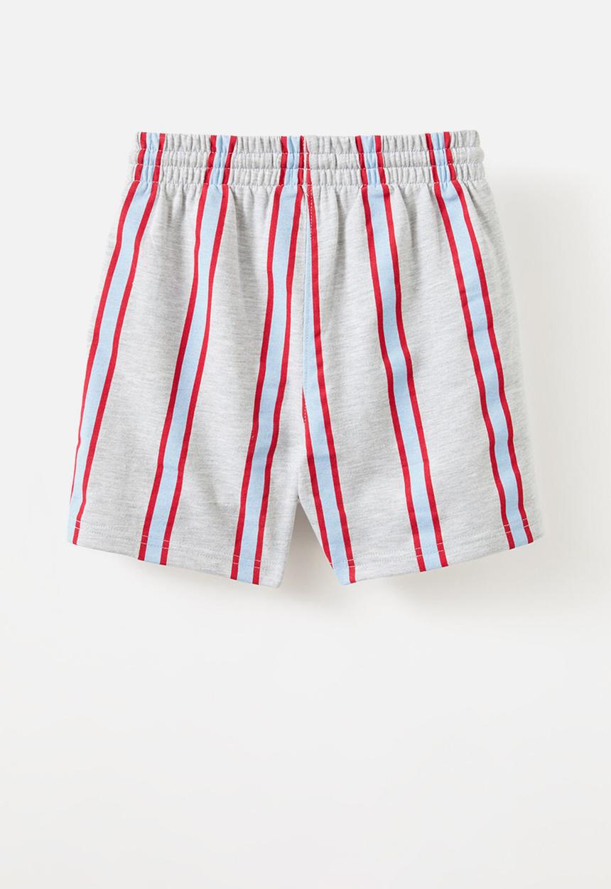 Cotton On - Henry Slouch Short - Fog Grey Marle/Dawn Blue/Varsity Red Stripe