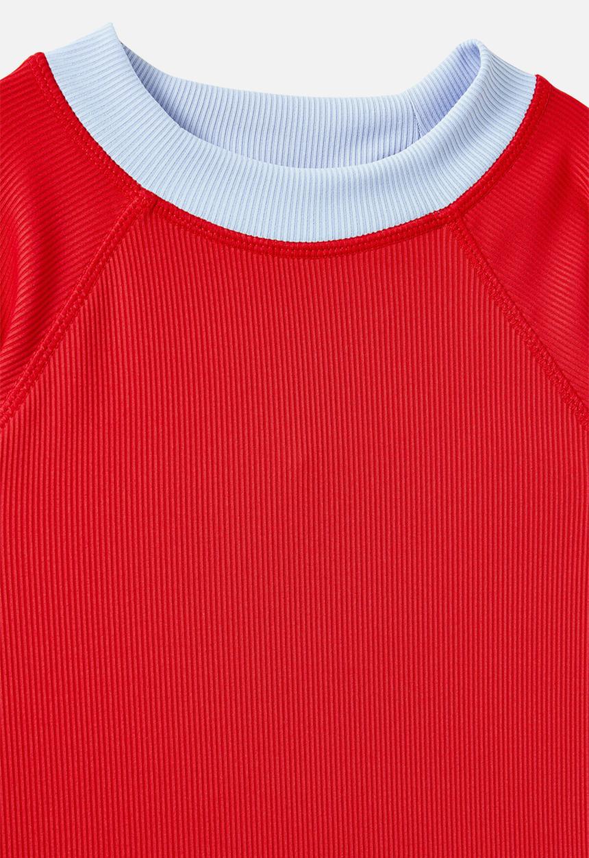 Cotton On - Flynn Long Sleeve Raglan Rash Vest - Varsity Red/Chilli Time