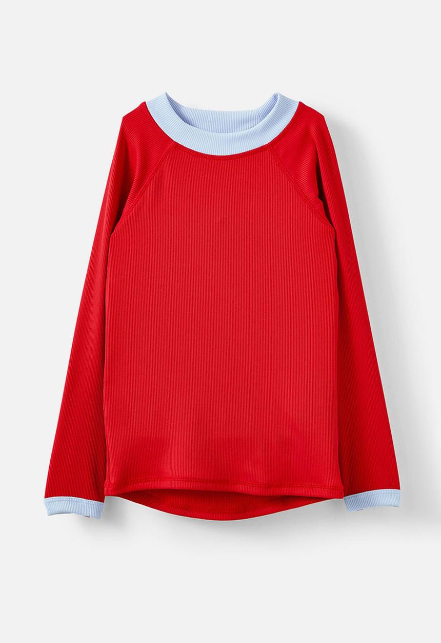Cotton On - Flynn Long Sleeve Raglan Rash Vest - Varsity Red/Chilli Time
