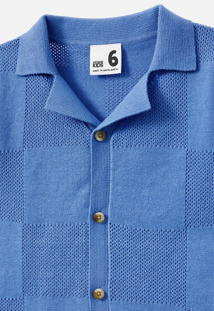 Cotton On - Knitted Short Sleeve Shirt - Deep Sea Blue