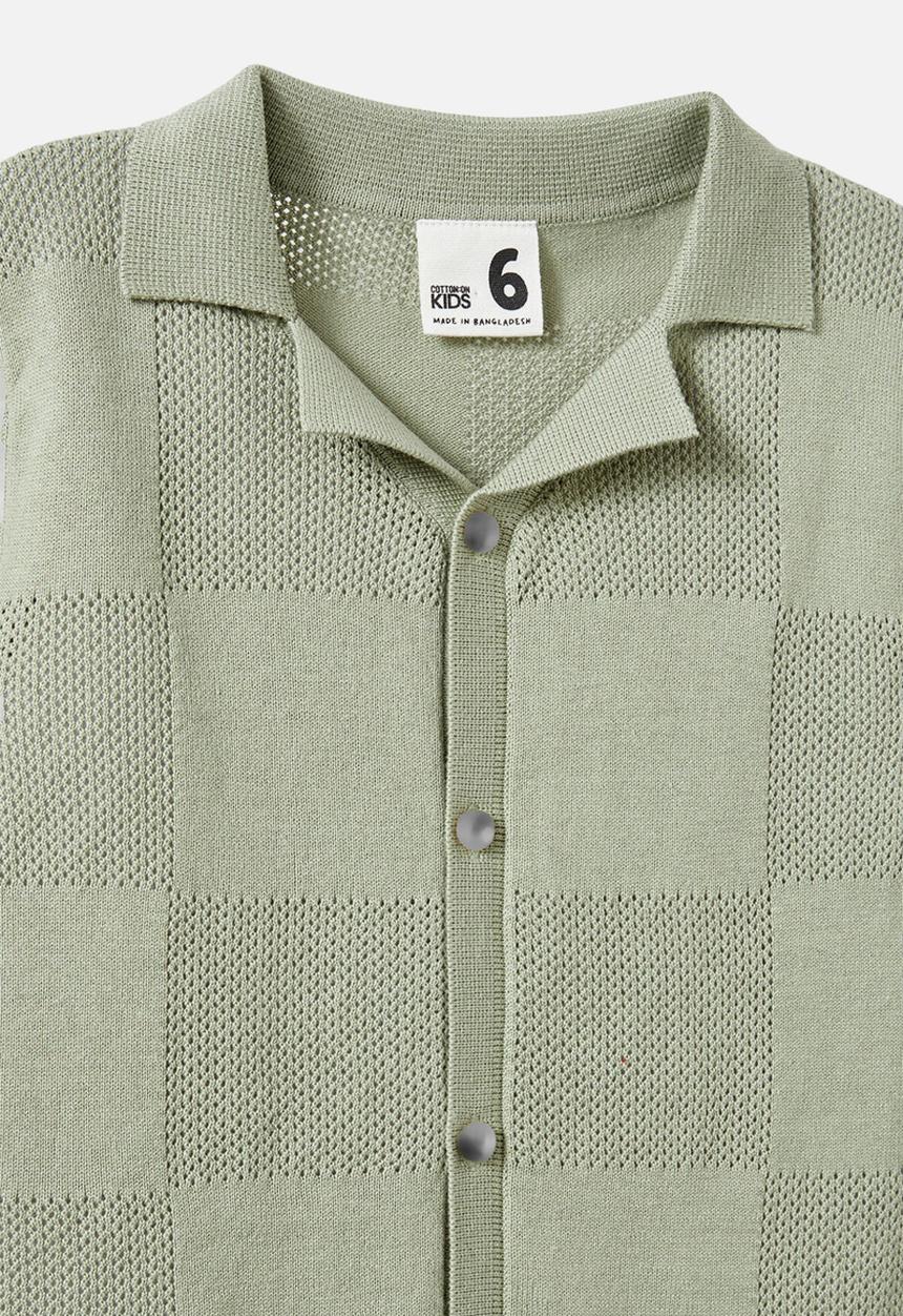 Cotton On - Knitted Short Sleeve Shirt - Deep Sage