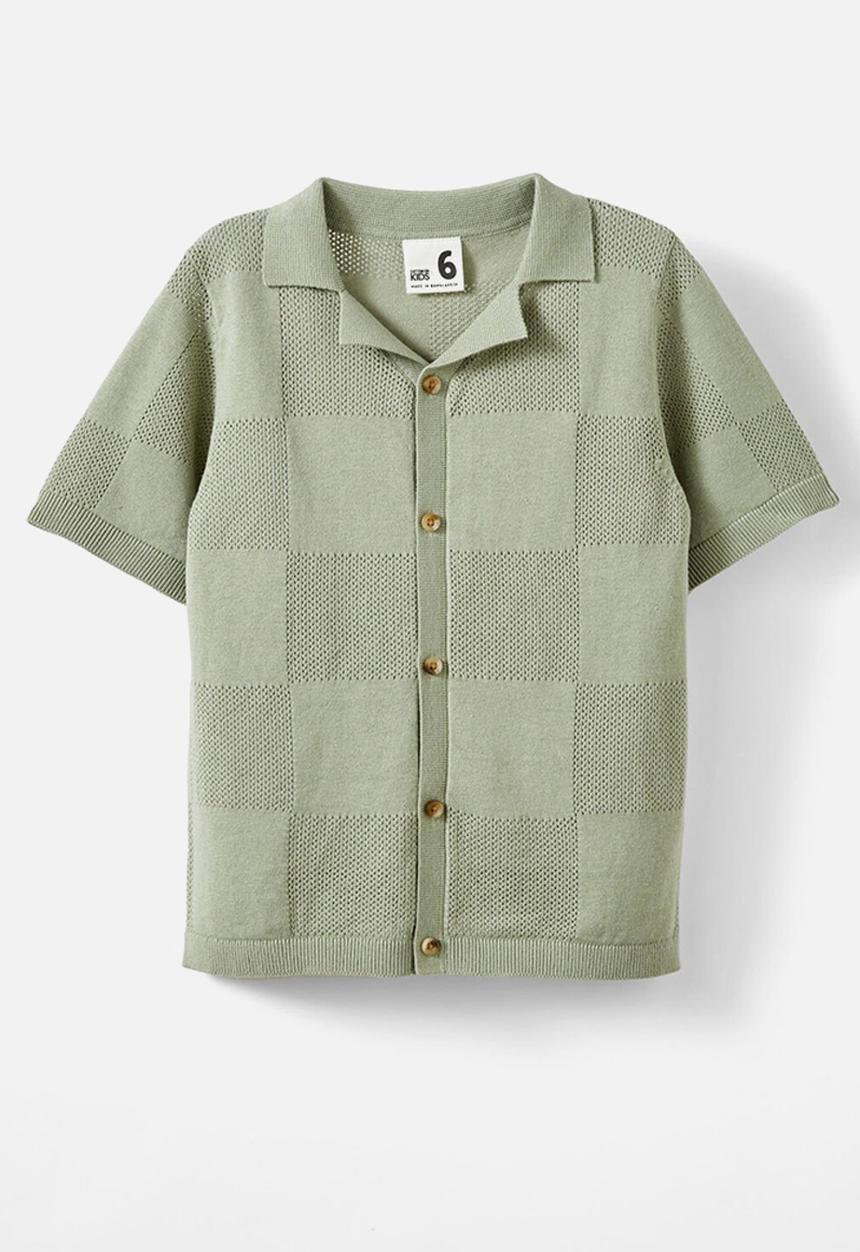 Cotton On - Knitted Short Sleeve Shirt - Deep Sage
