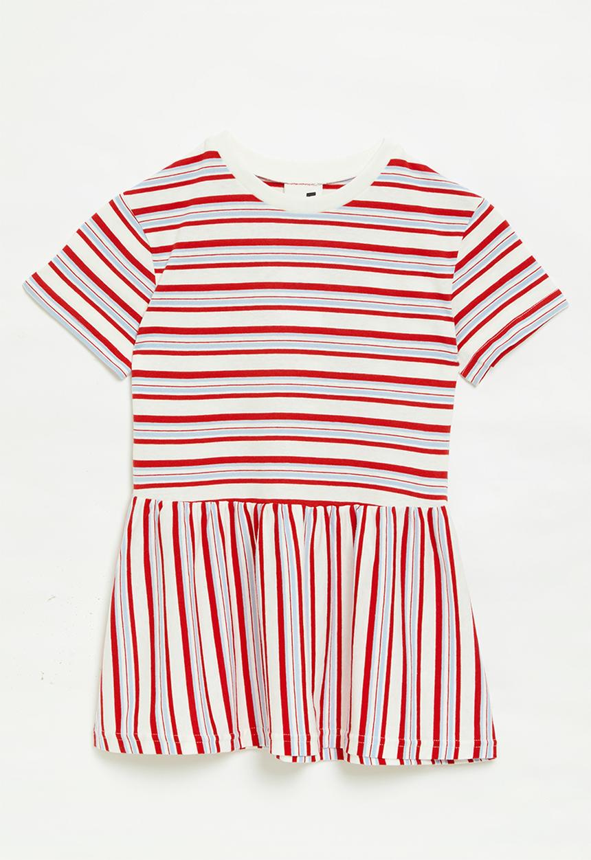 Cotton On - Willow short sleeve dress - vanilla/varisty red & dawn blue stripe