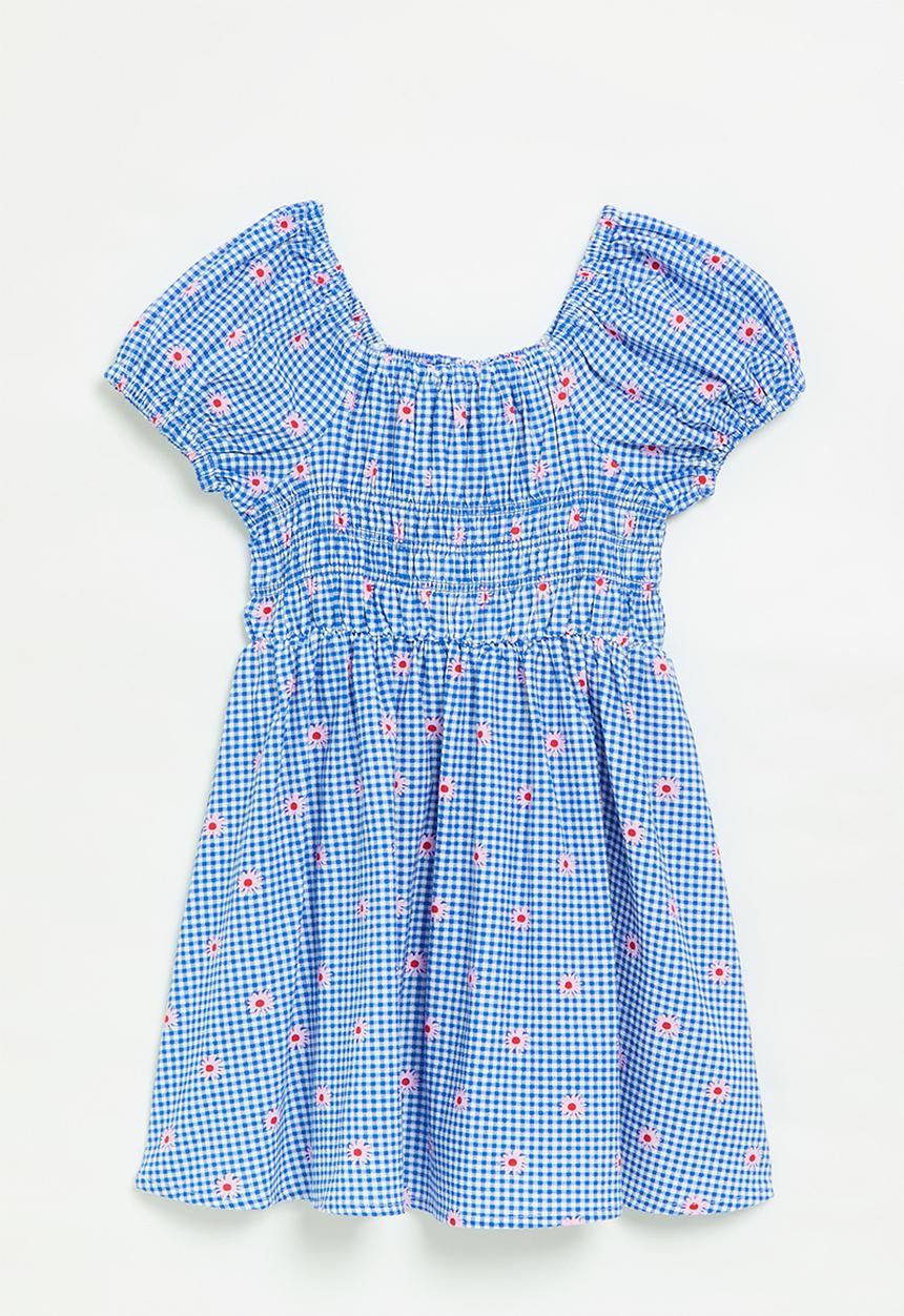 Cotton On - Emerson puff sleeve dress - harbour blue/floral gingham