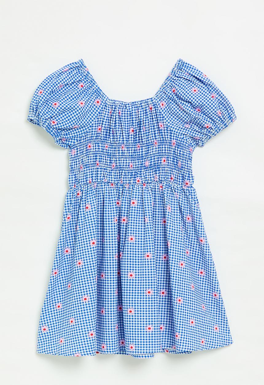 Cotton On - Emerson puff sleeve dress - harbour blue/floral gingham