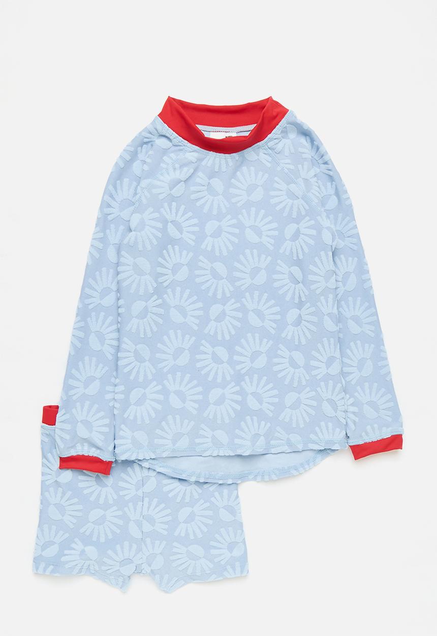Cotton On - Flynn Long Sleeve Raglan Rash Vest & Billy Boyleg Swim Trunk Pack - Dawn Blue/Sun Rays