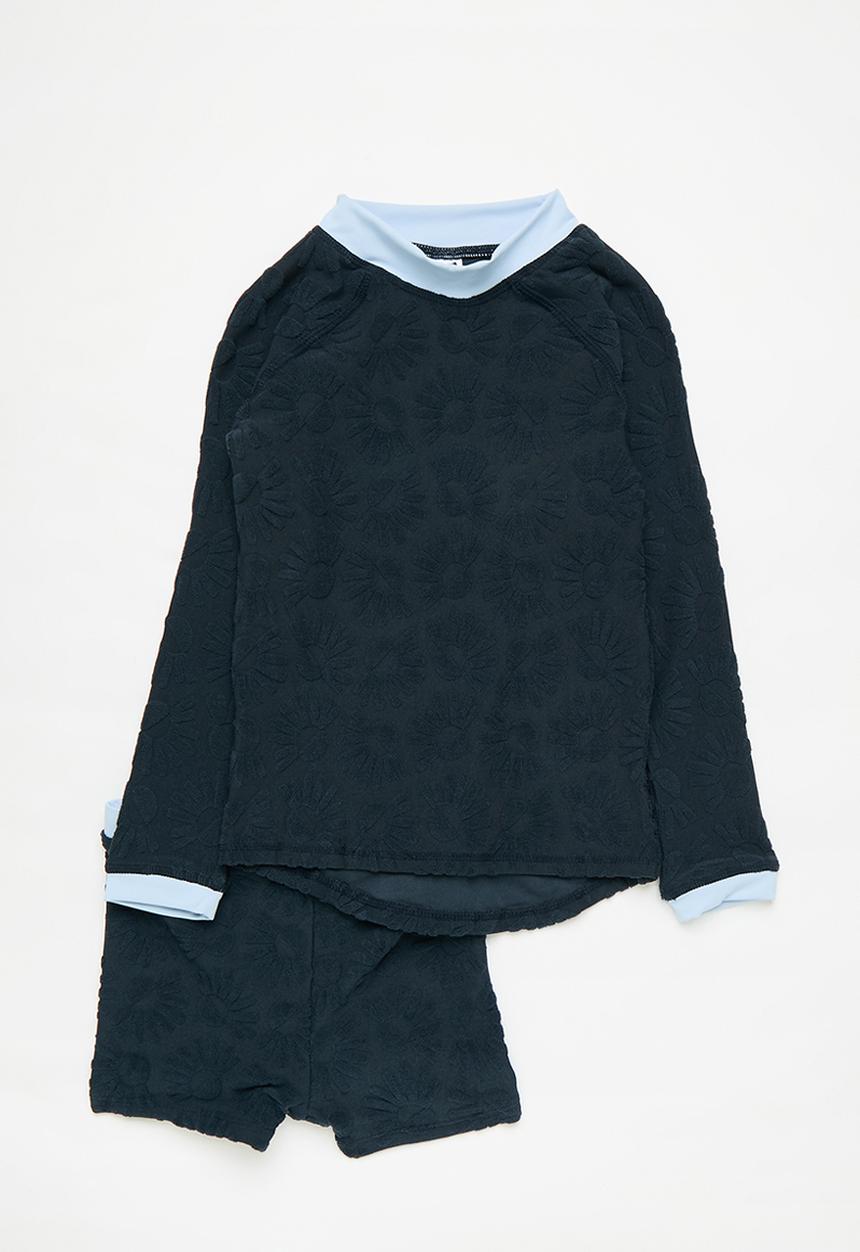 Cotton On - Flynn Long Sleeve Raglan Rash Vest & Billy Boyleg Swim Trunk Pack - Squid Ink/Sun Rays