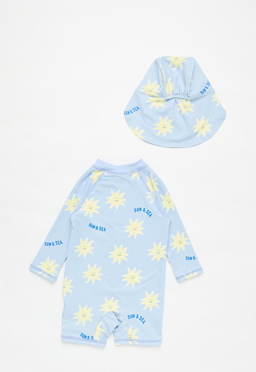 Cotton On - Bundle cameron swimsuit and sammy swim hat - dawn blue/sun & sea