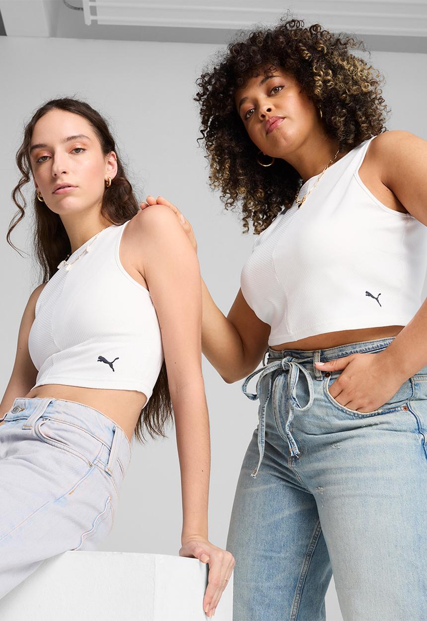 PUMA - Wardrobe Ess Ribbed Crop Top - White