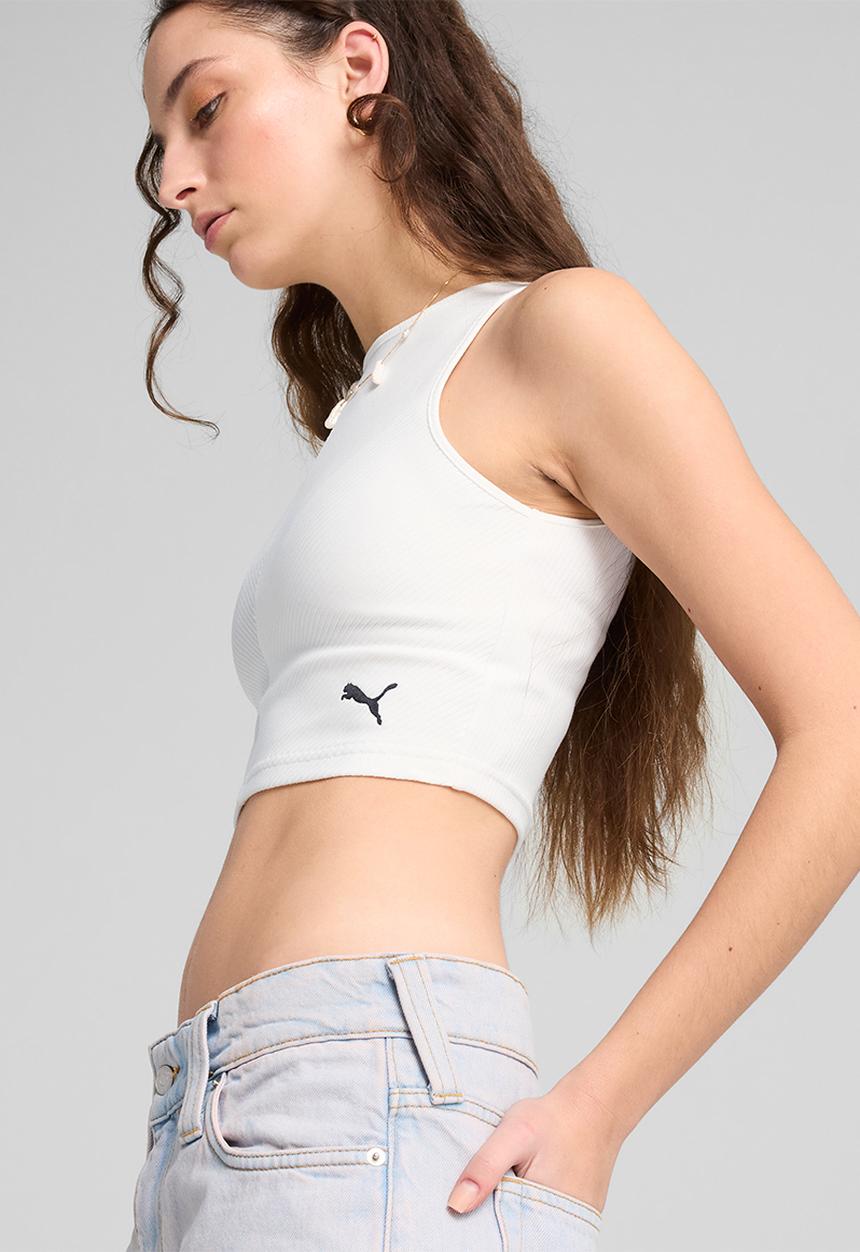 PUMA - Wardrobe Ess Ribbed Crop Top - White