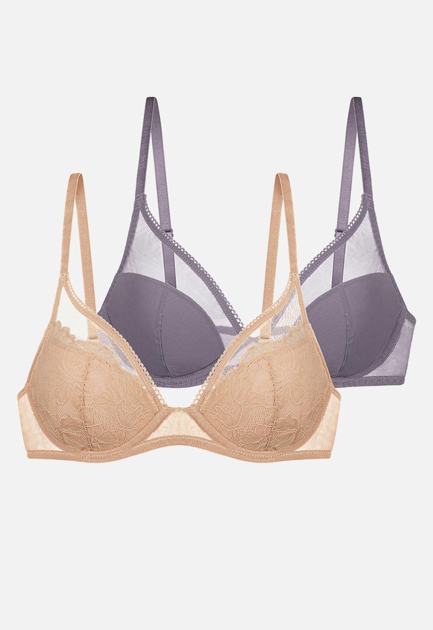 DORINA - Plus Melanie 2pack plunge bra - beige/grey