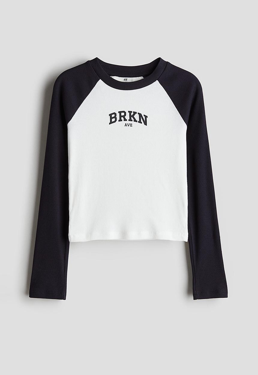 H&M - Ribbed cotton top - white/brkn ave 
