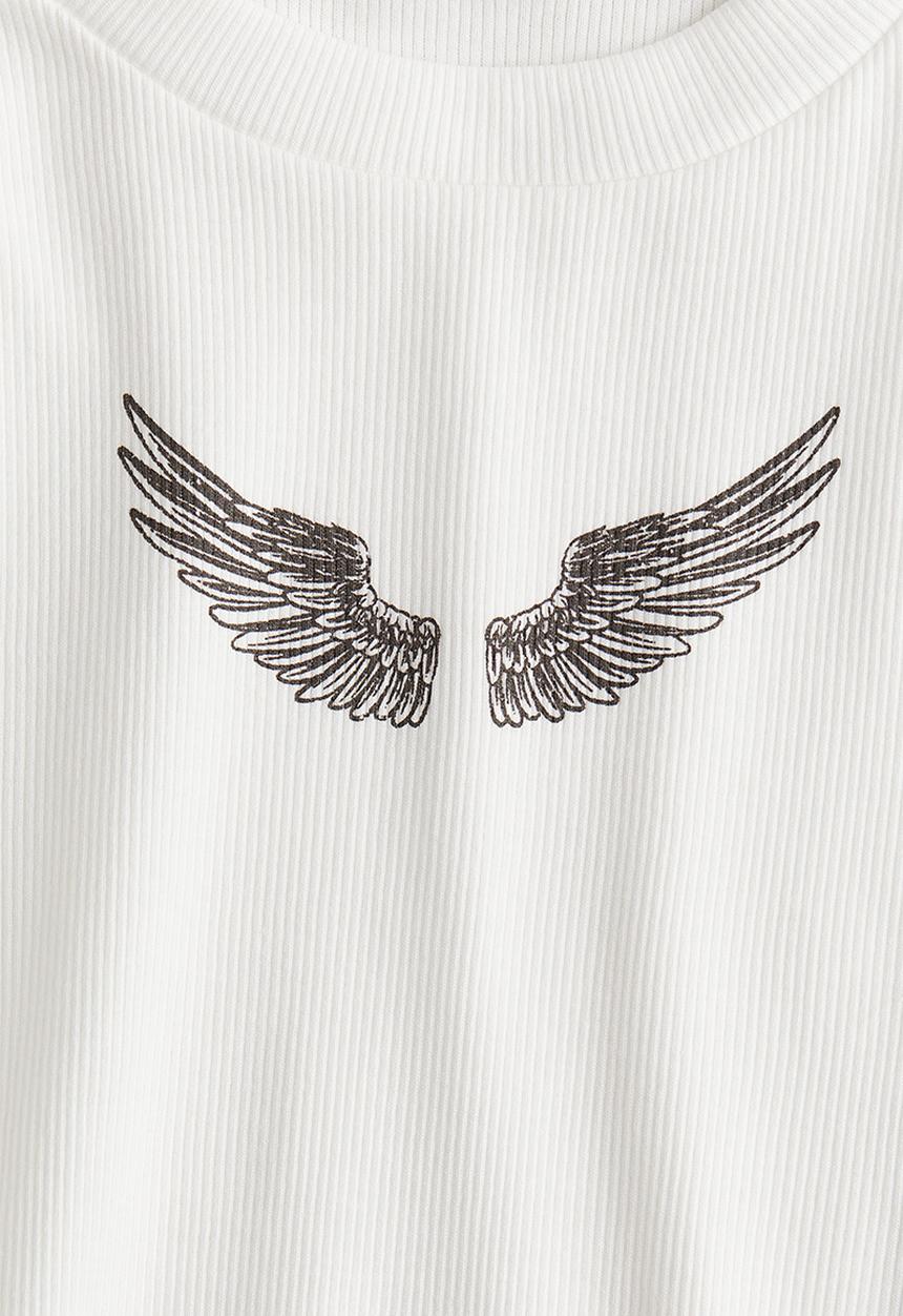 H&M - Ribbed cotton top - white/wings 