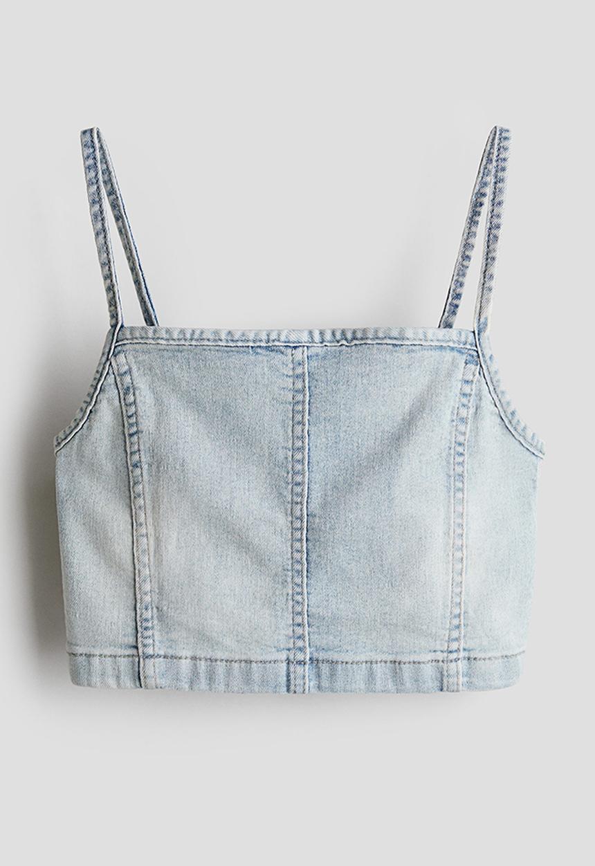 H&M - Denim strappy top - light denim blue 
