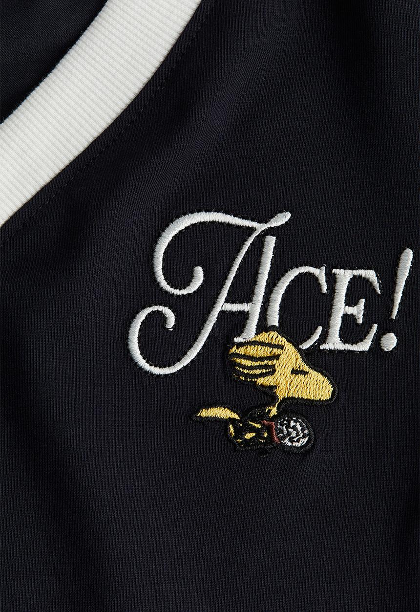 H&M - Embroidery-detail top - navy blue/snoopy