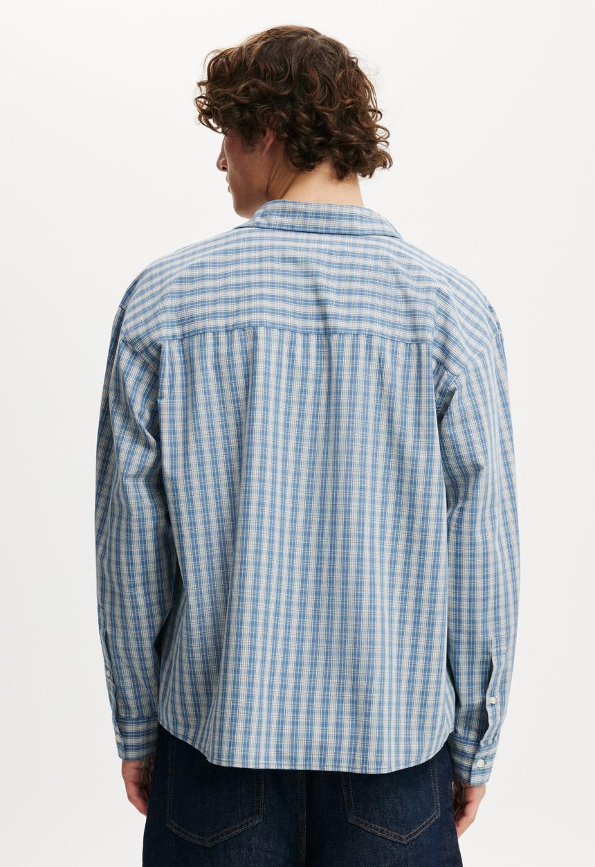 Cotton On - Hampton Long Sleeve Shirt - Blue Micro Check