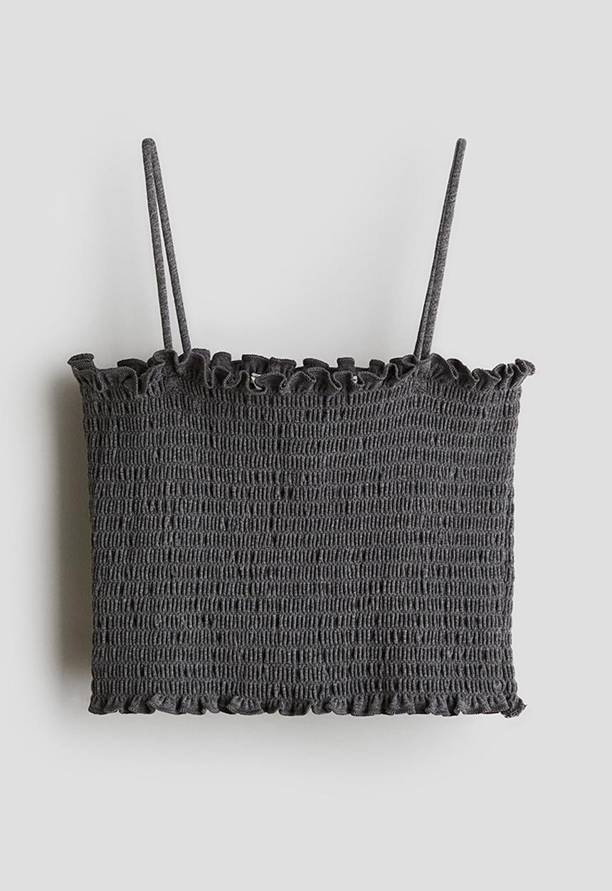 H&M - Smocked crop top - dark grey 