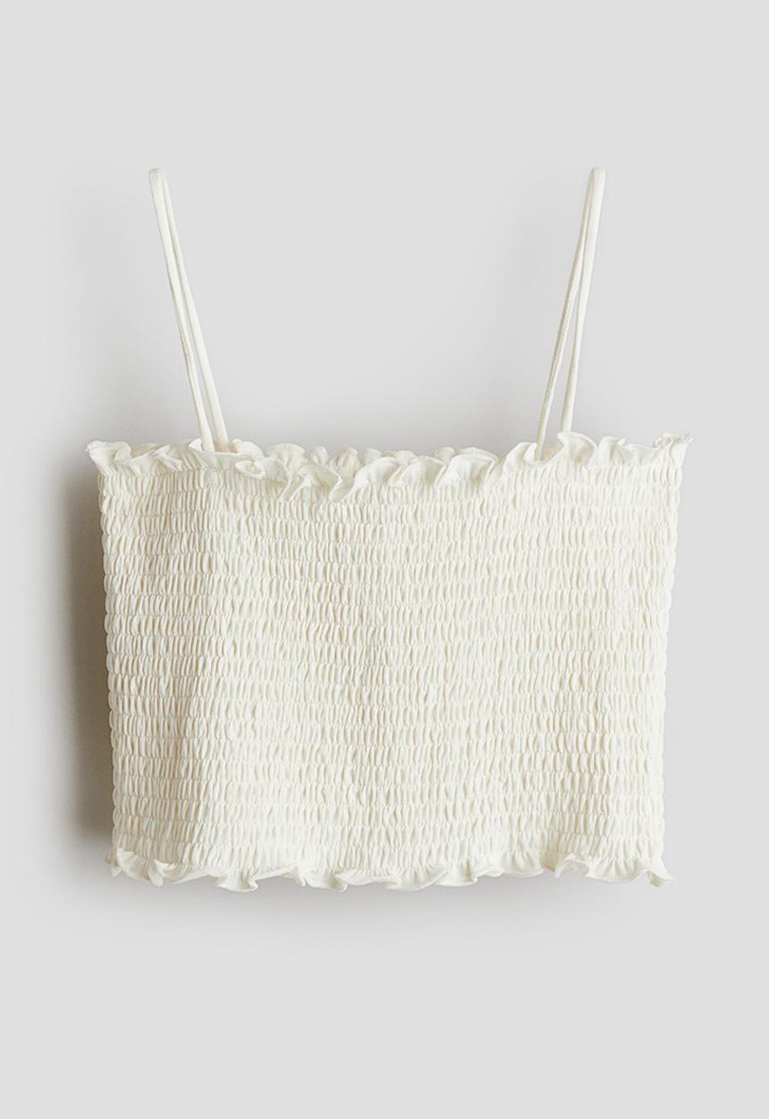 H&M - Smocked crop top - white