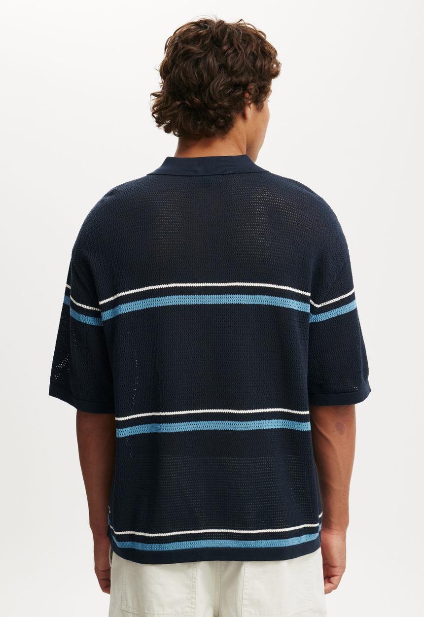 Cotton On - Knitted Polo - Navy Stripe