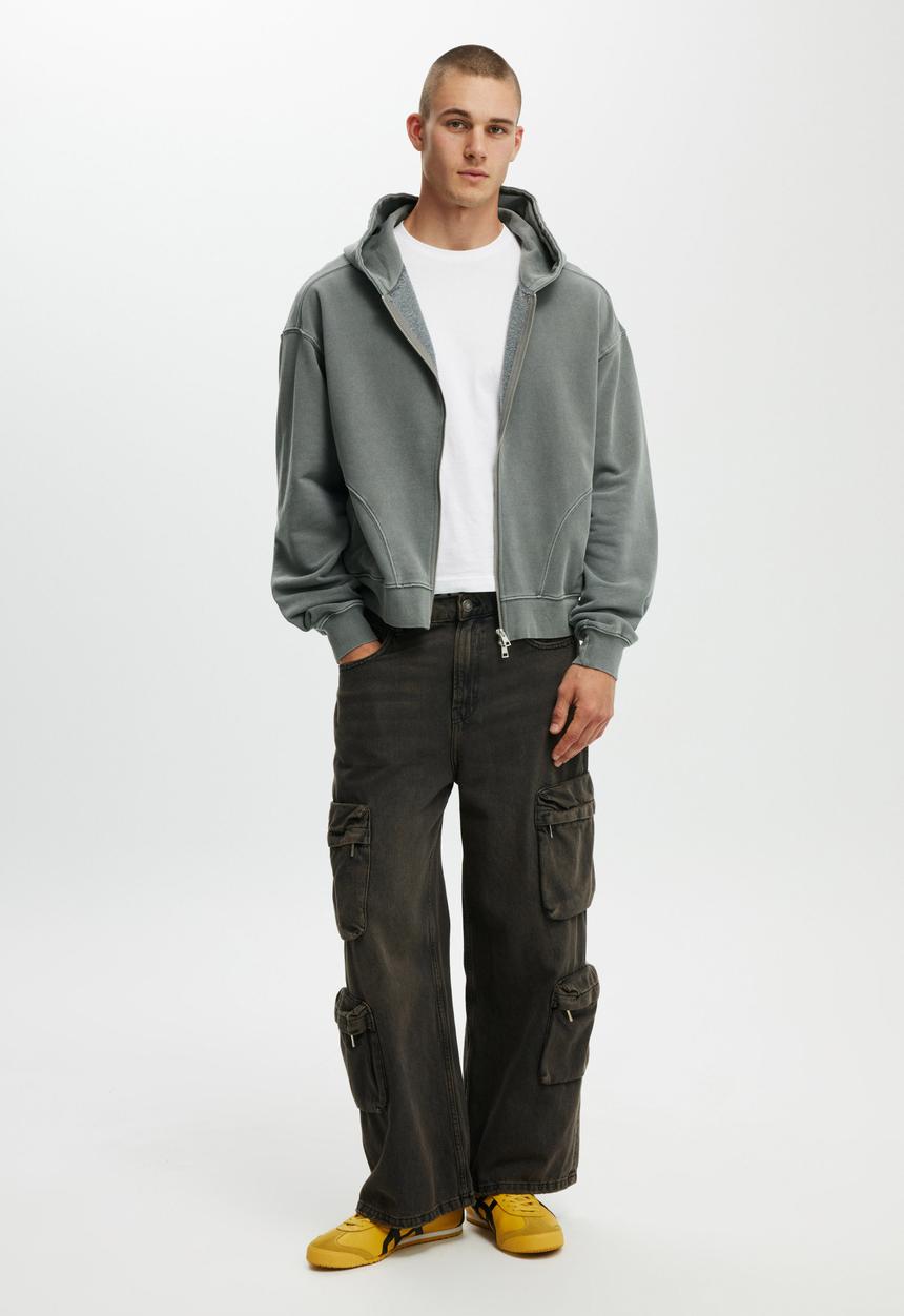Cropped Zip Up Hoodie - Slate Stone