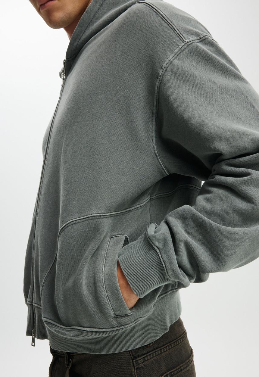Cropped Zip Up Hoodie - Slate Stone