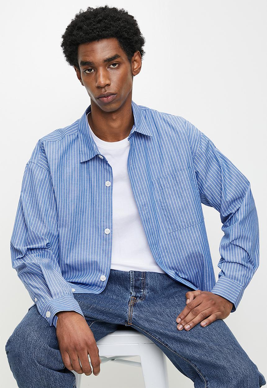 Cotton On - Hampton Long Sleeve Shirt - Blue Oxford Stripe
