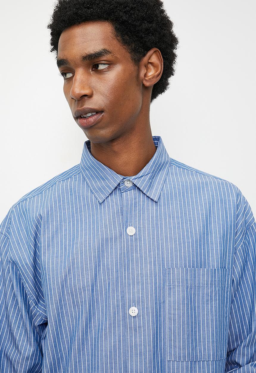 Cotton On - Hampton Long Sleeve Shirt - Blue Oxford Stripe