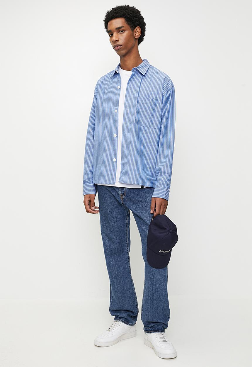 Cotton On - Hampton Long Sleeve Shirt - Blue Oxford Stripe