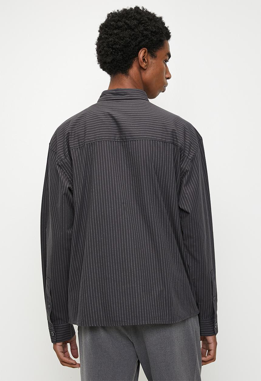 Cotton On - Hampton Long Sleeve Shirt - Grey Oxford Stripe