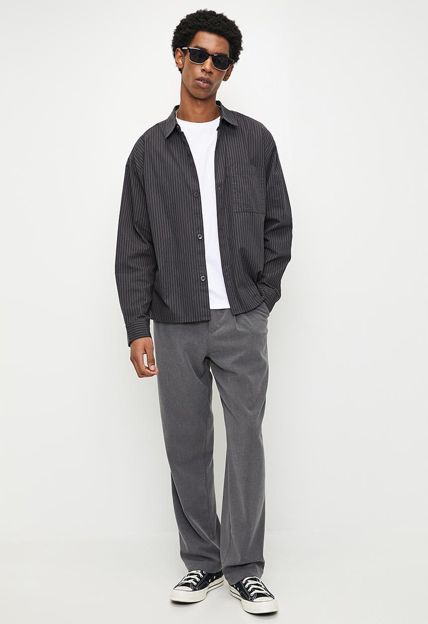 Cotton On - Hampton Long Sleeve Shirt - Grey Oxford Stripe