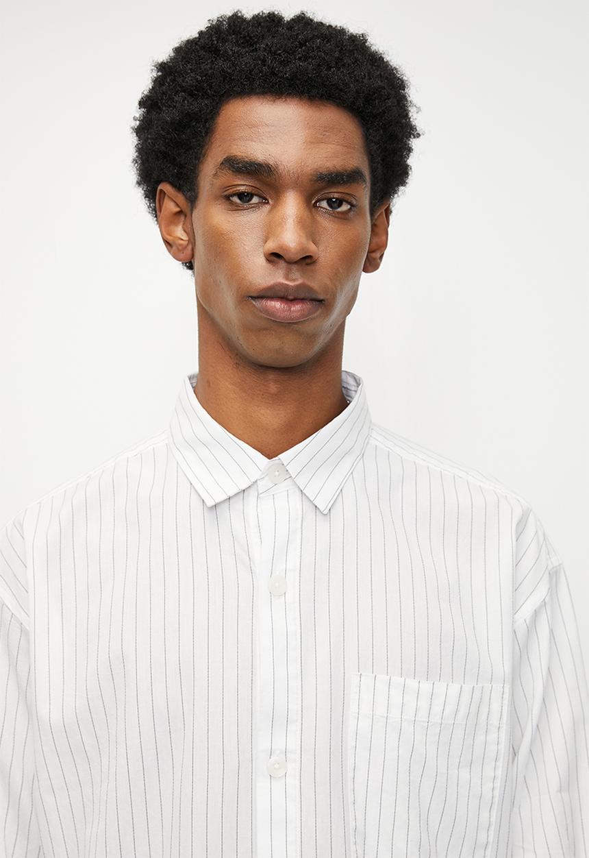 Cotton On - Hampton Long Sleeve Shirt - White Black Stripe