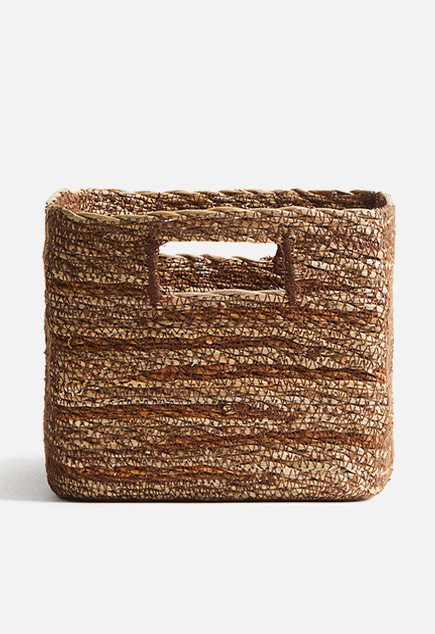H&M - Small handmade seagrass storage basket - brown striped