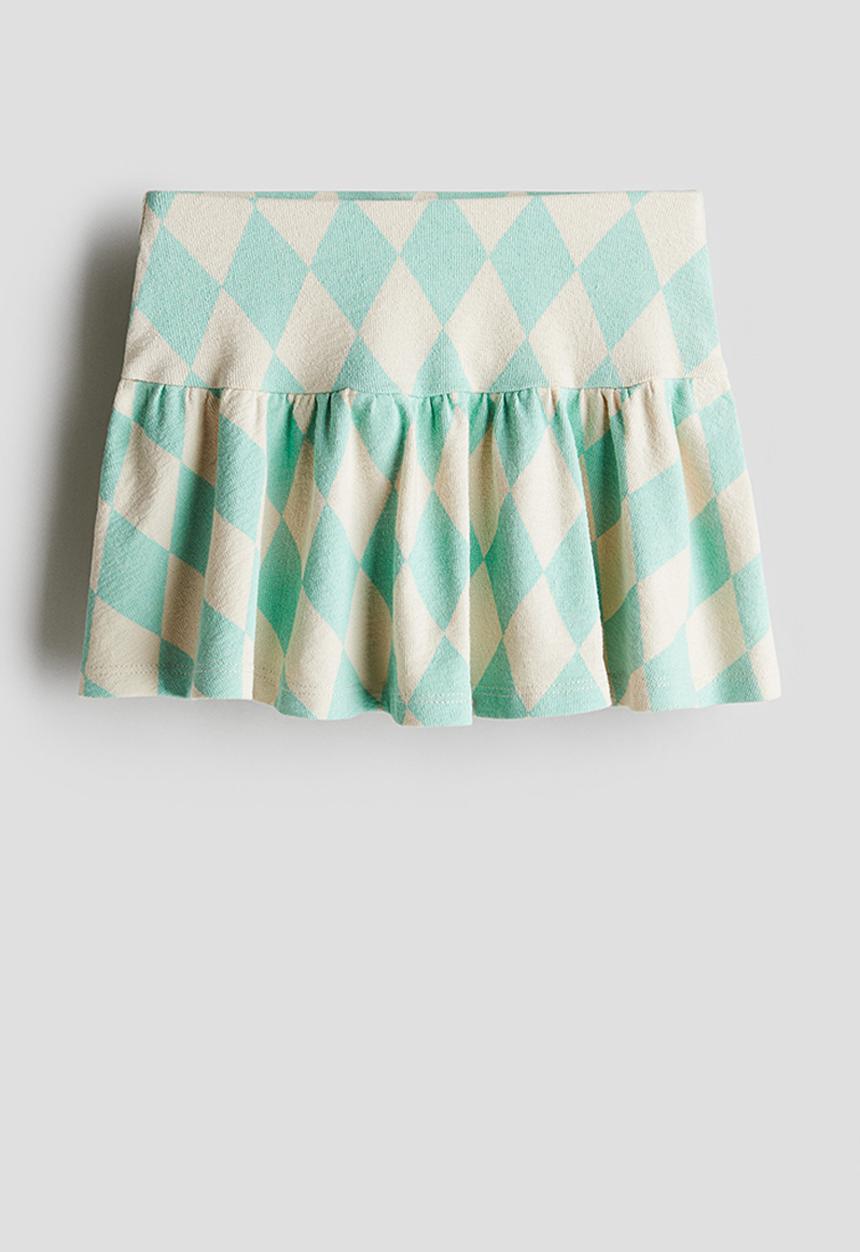 H&M - Crinkled jersey skirt - turquoise & harlequin-patterned