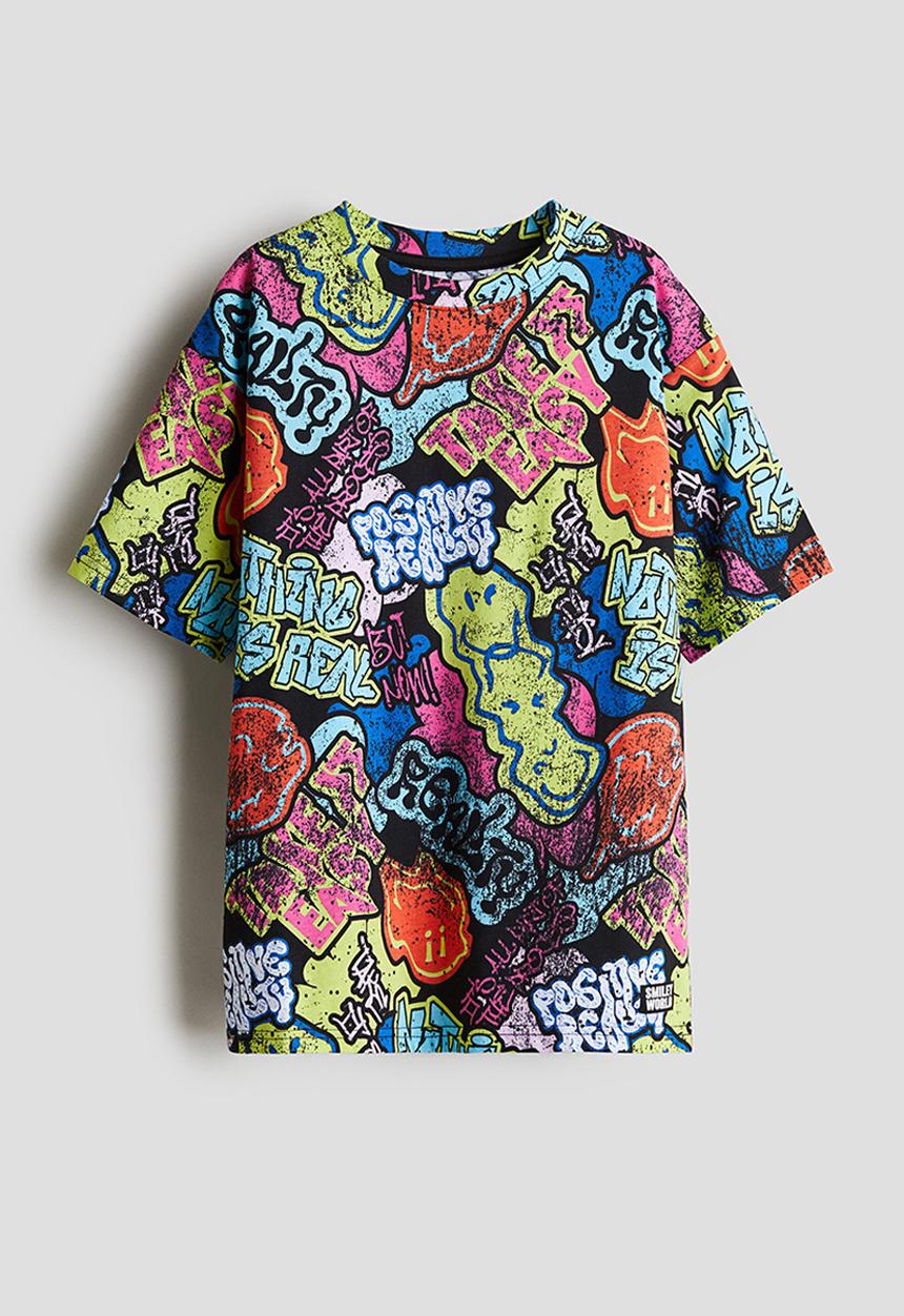 H&M - Printed cotton t-shirt - black & smileyworld®