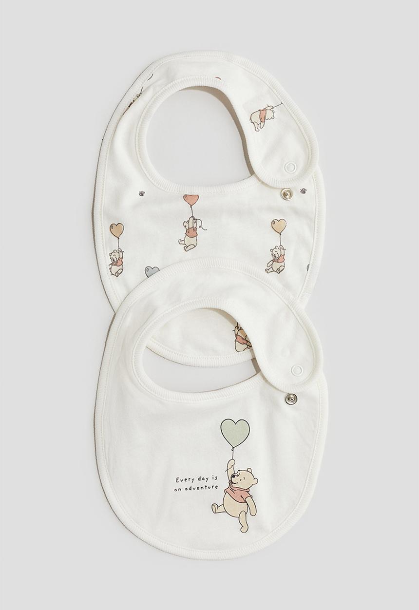 H&M - 2 pack printed cotton jersey bibs - cream winnie the pooh