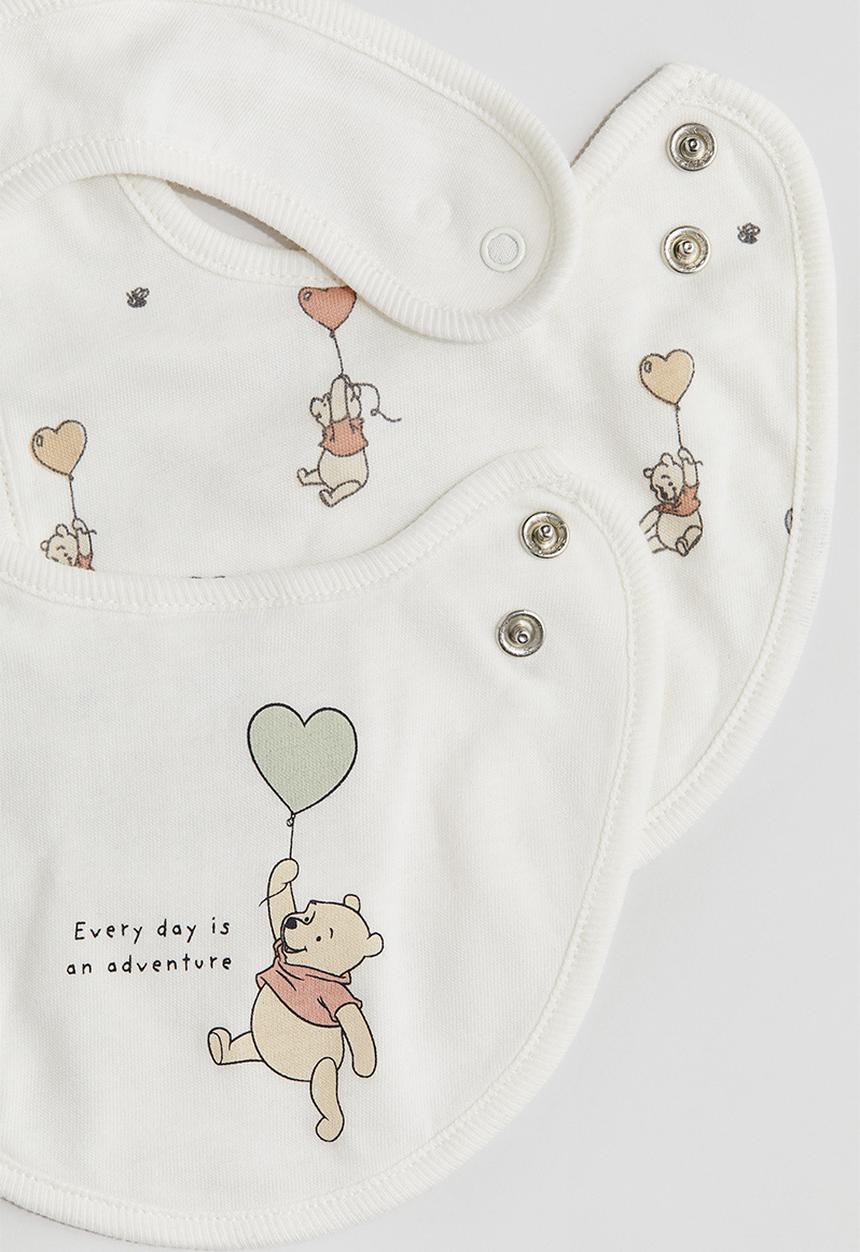 H&M - 2 pack printed cotton jersey bibs - cream winnie the pooh