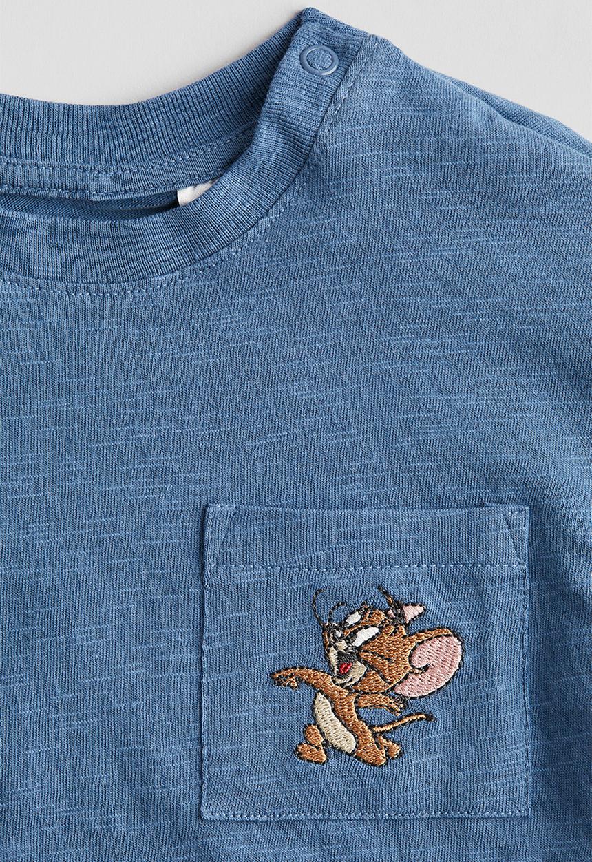 H&M - Patch-pocket cotton t-shirt - dusty blue tom and jerry