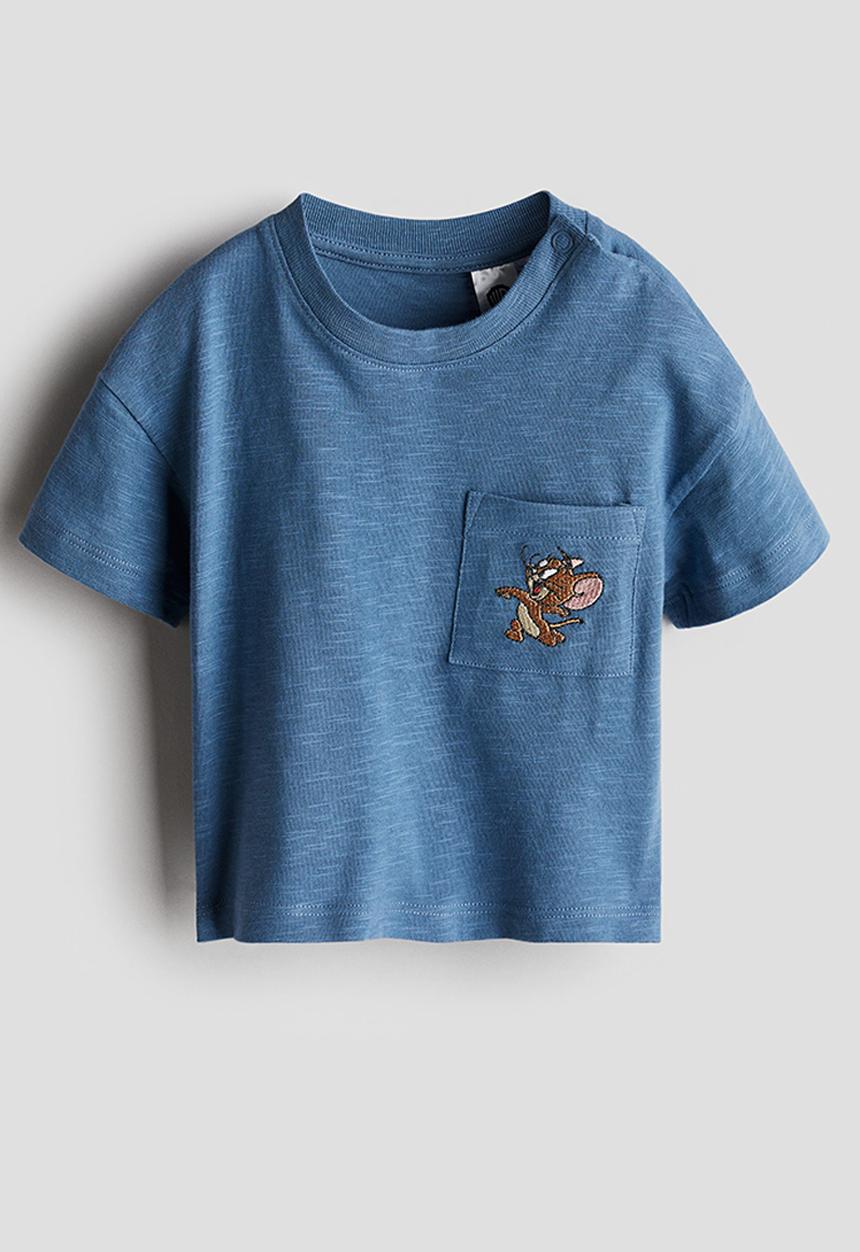 H&M - Patch-pocket cotton t-shirt - dusty blue tom and jerry