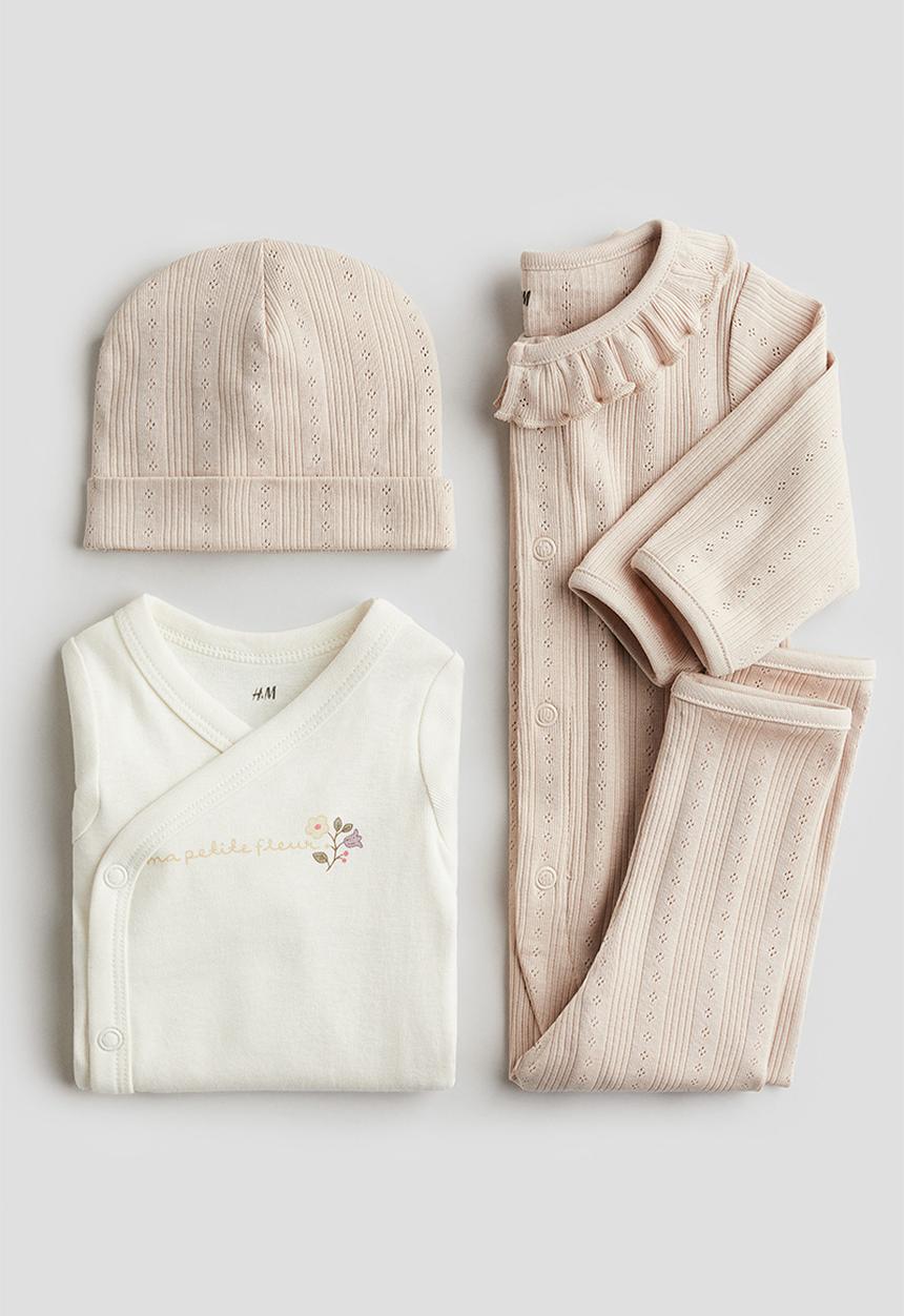 H&M - 3 piece gift set - light beige fleur