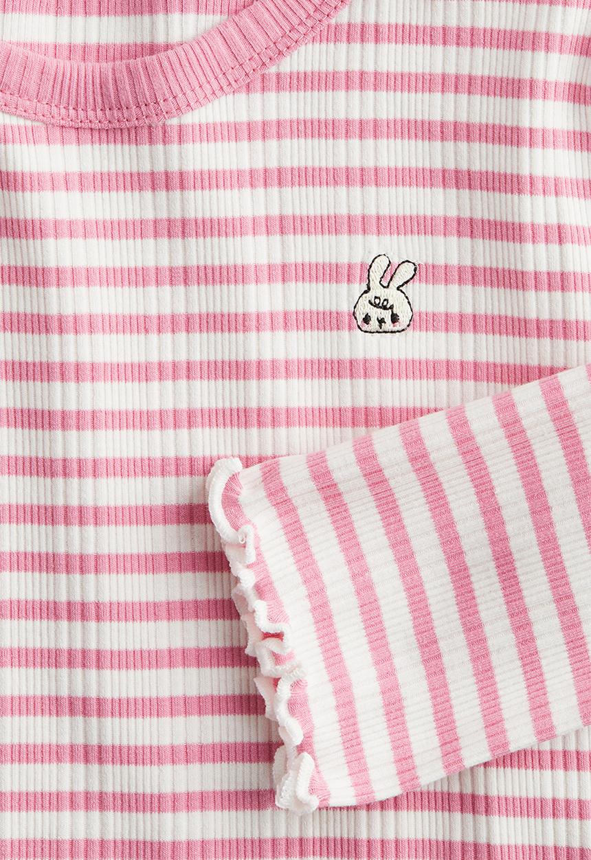H&M - Embroidery-detail jersey top - white & pink