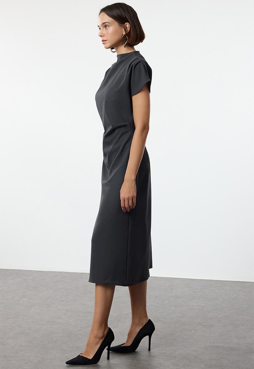 Trendyol - A-line cowl neck midi crepe woven dress  - anthracite