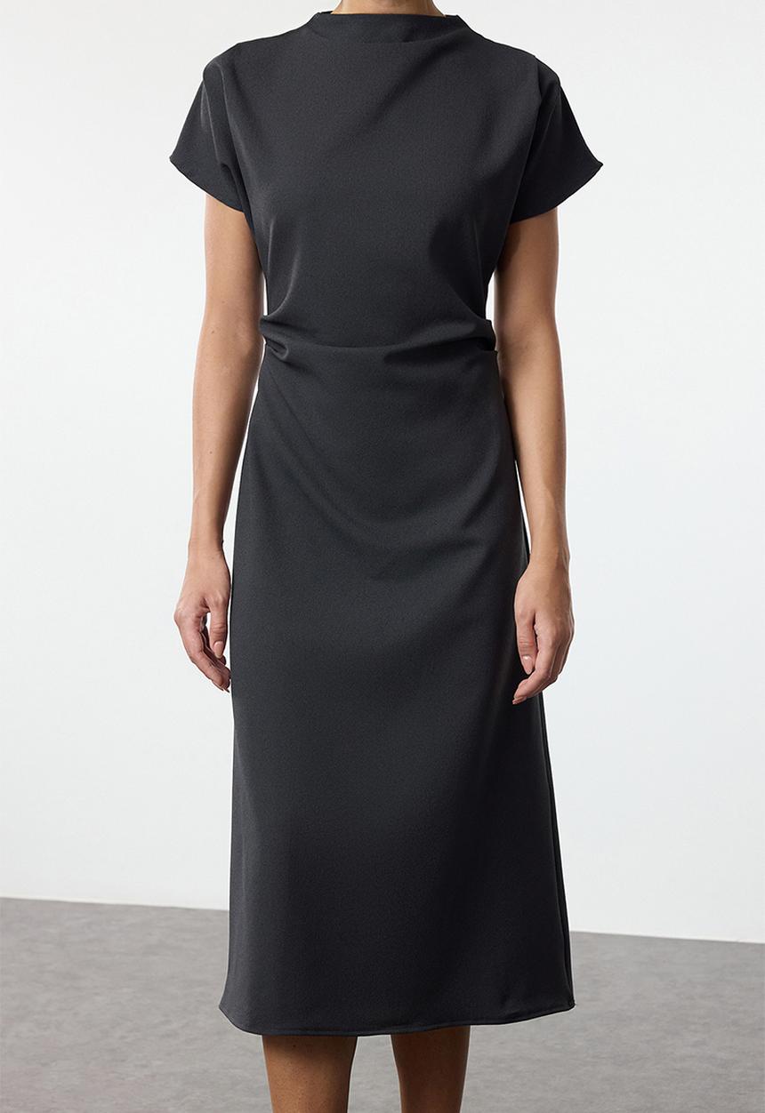 Trendyol - A-line cowl neck midi crepe woven dress  - anthracite