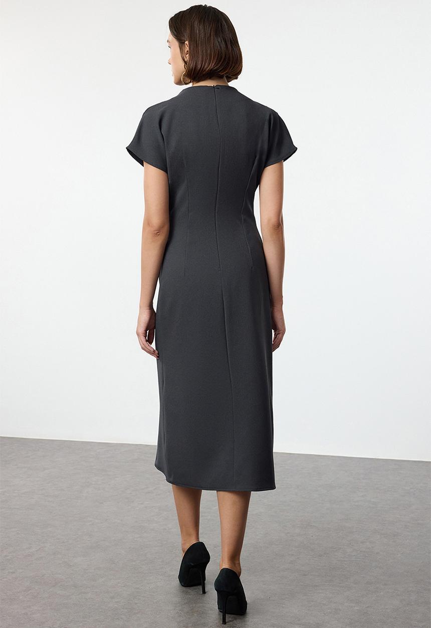 Trendyol - A-line cowl neck midi crepe woven dress  - anthracite