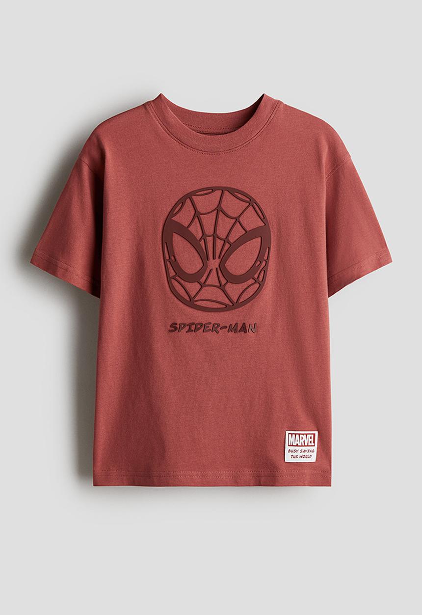 H&M - Oversized printed t-shirt - dusty red spider-man